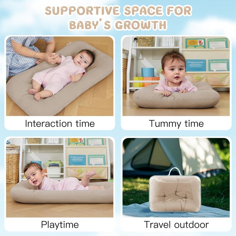 PGONEEE Baby Lounger for Newborn, Bionic Design Baby Lounger, Soft Organic Cotton Breathable Lounger for Infants 0-18 Months (Cream Grey) - Image 2